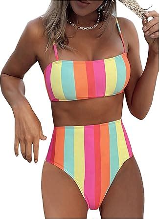 Amazon SOLY HUX Women S Bathing Suits Striped Spaghetti Strap High Waisted Bikini Sets Two