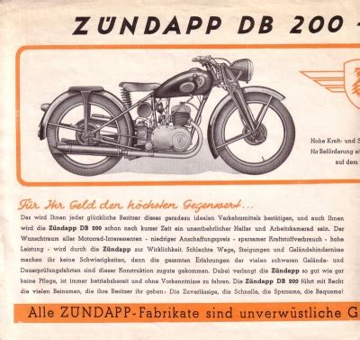 Motor lit de Zündapp DB 200 Prospekt brochure ca 1951