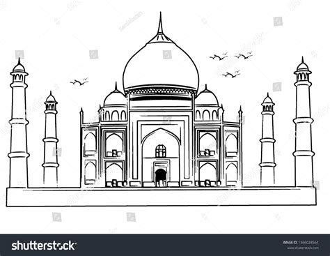 Taj Mahal Outline Drawing Stock Illustration 1366028564 | Shutterstock