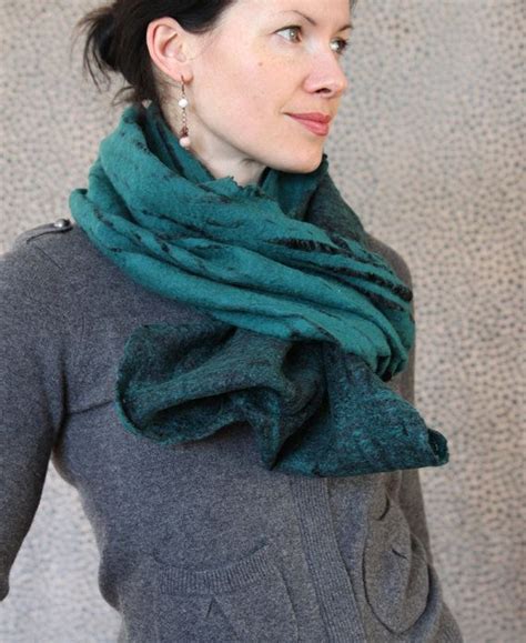 Merino Wool Felted Scarf Infinity Cowl Hood Cobweb By Aurelialt