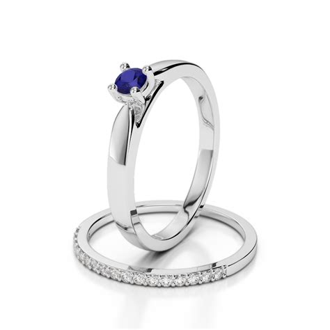 Gold Platinum Round Cut Sapphire And Diamond Bridal Set Ring Agdr 1055