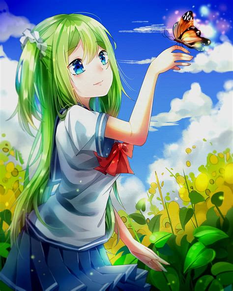 Anime Girl With Green Hair And Blue Eyes