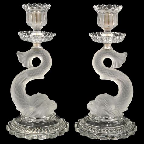 Pr Baccarat Crystal Dolphin Candlesticks