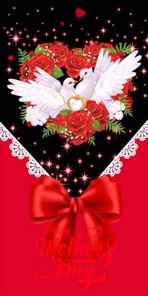 A Valentine S Day Card With Two White Doves And Red Roses On A Black