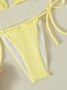 SHEIN Swim Summer Beach Rib Triangle Thong Bikini SHEIN USA