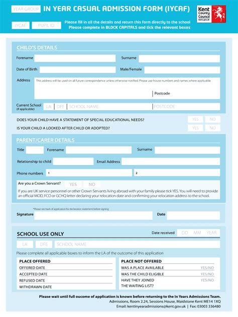 Year Admission Form Kent Fill Online Printable Fillable Blank