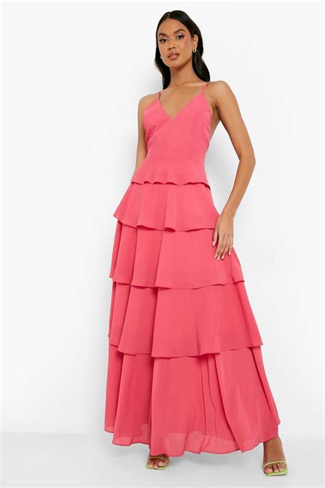 Tiered Ruffle Strappy Maxi Dress Boohoo