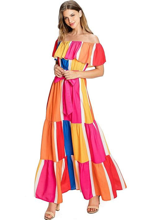 A Calin By Flying Tomato Women S Vibrant Summer Off Shoulder Maxi