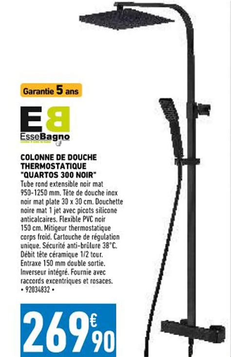 Promo Colonne De Douche Thermostatique Quartos 300 Noir Chez Brico Cash