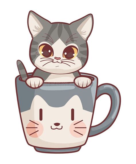 Lindo Gato En Estilo De Anime De Taza Stock De Ilustraci N