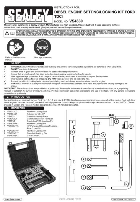 Sealey Vs4830 Instructions Pdf Download Manualslib