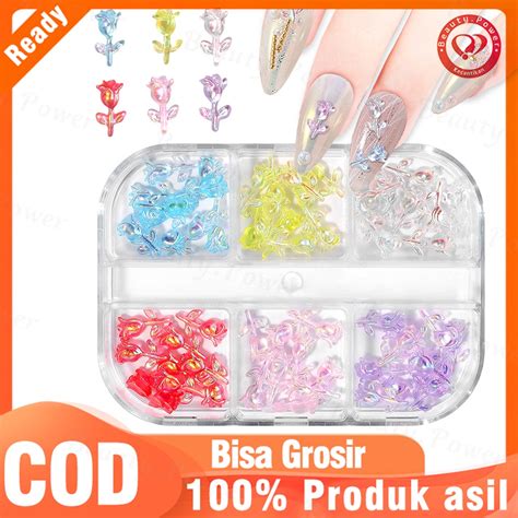 Jual 6 Sekat Kotak Bunga Mawar Resin 3d Multiwarna Dekorasi Nail Art