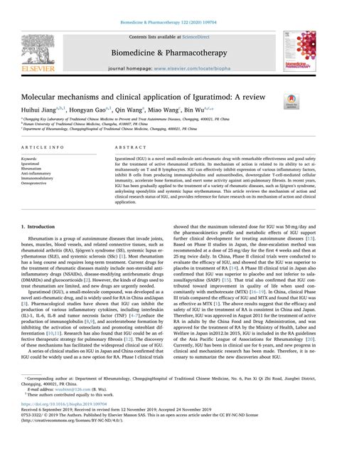 PDF Molecular Mechanisms And Clinical Application Of Iguratimod A Review