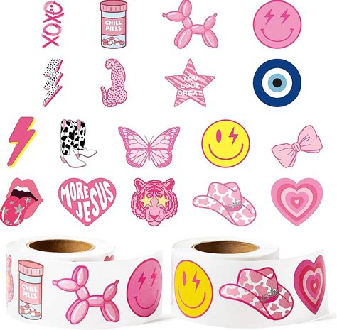 W1cwey 1000pcs Cute Preppy Sticker Rolls 2 Rolls 18 Design Pink Aesthetic