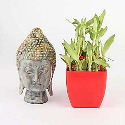 Buy Send Two Layer In Red Pot With Buddha Head Idol Online Fnp