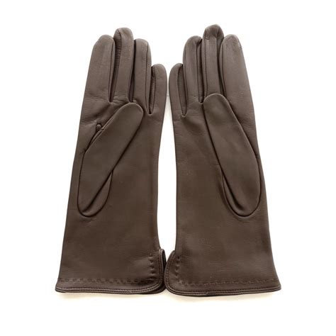 Gants En Cuir D Agneau Brun Violette Doubl S Soie