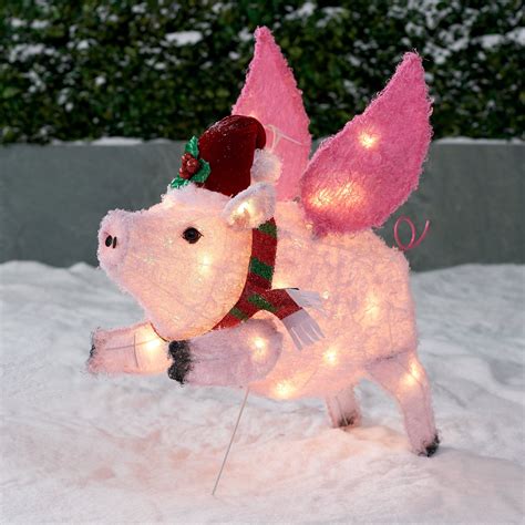 Holiday Time Light Up Outdoor Flying Pig Decoration Outdoor