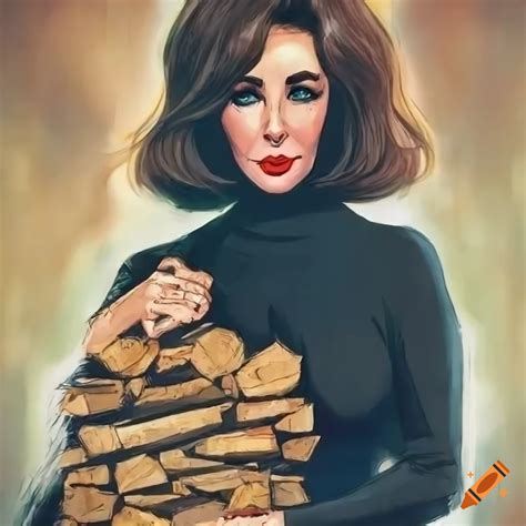 Comic Book Art Of A Confident Woman With A Stack Of Firewood