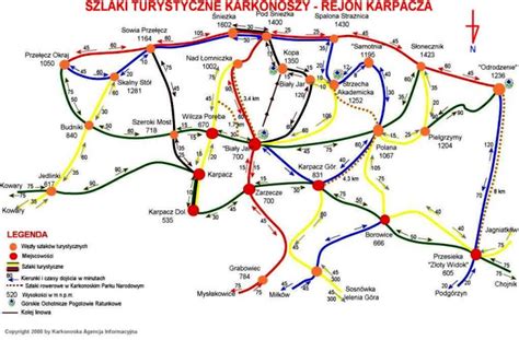 Mapy Karkonoszy schematy szlaków z podanymi czasami przejścia