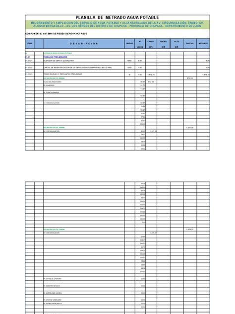 52 Planilla De Metrado Agua Potable Circunvalacion Corregido Pdf