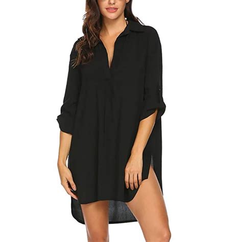 Beach Shirts For Women Swim Shirt Dresses Plus Size Deep V Neck Bikini Beachwear Suit Beach