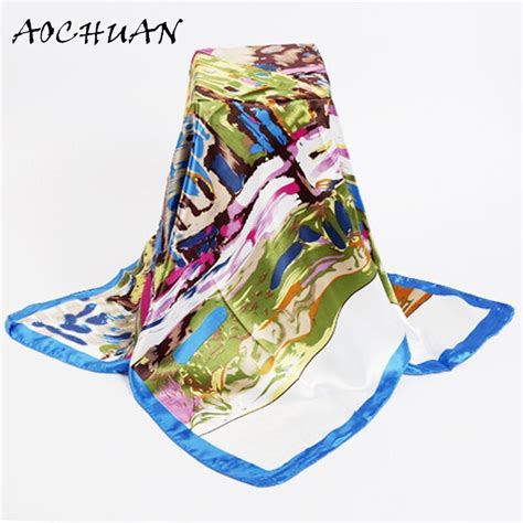 New 90x90cm Big Squares Twill Silk Scarves Oil Painting Printed Women