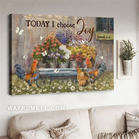 Today I Choose Joy Chicken Poster Butterfly Flower Poster