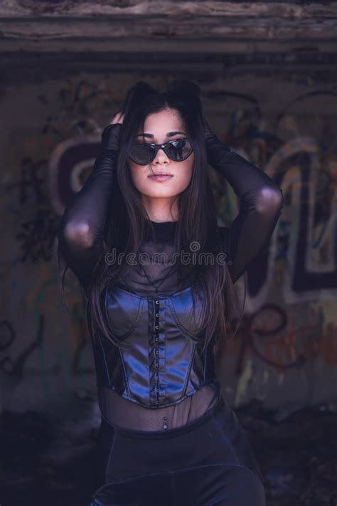 Attractive Brunette Close Up Portrait Gothic Style Clothes Stock Photo Image Of Gothic