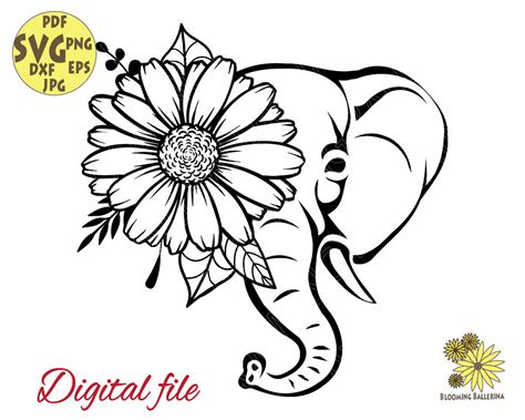 Files For Cricut Floral Elephant Svg Floral Svg Animal Face Svg