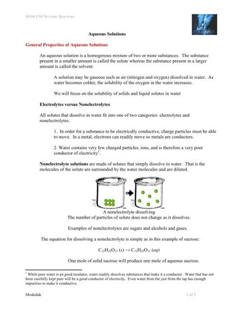 Aqueous Solutions General Properties of Aqueous Solutions An ...