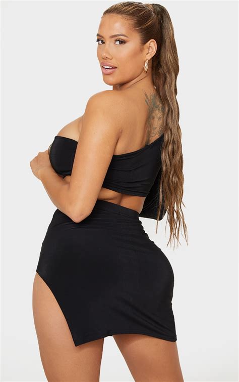 Shape Black Slinky One Shoulder Crop Top Prettylittlething Usa