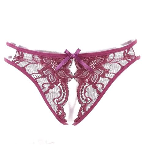 Wire Royal Embroidery Opening Thong Female Panties Transparent