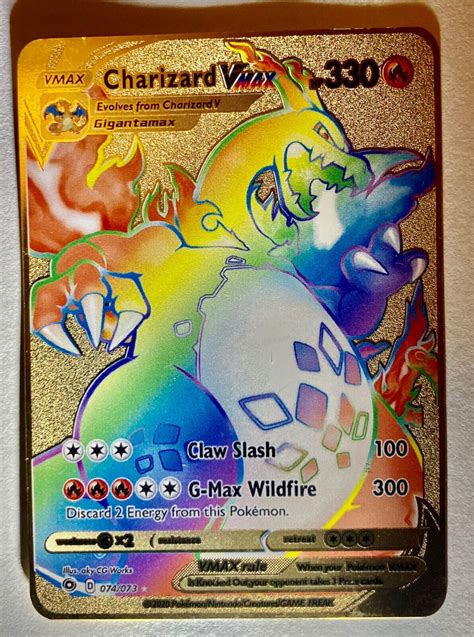 Pokemon Charizard Rainbow Vmax Gold Metal Card Hp Pokemon Card