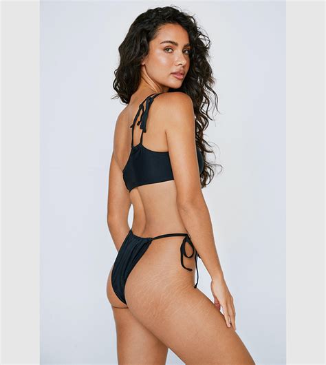 Buy Nasty Gal Recycled One Shoulder Double Strap Tie Bikini Set In