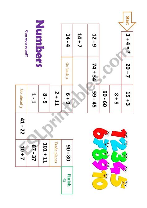 Numbers Board Game ESL Worksheet By Vladia