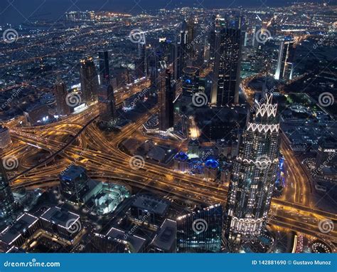 Skyline De Dubai Vista De Burj Khalifa Na Noite Dubai Emiratos Rabes