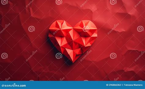 Red Geometric Origami 3d Heart on Red Paper Background. Beautiful ...