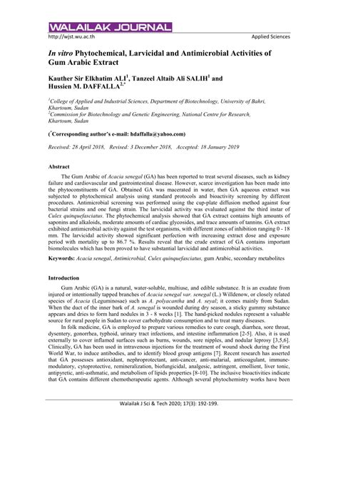 Pdf In Vitro Phytochemical Larvicidal And Antimicrobial Activities