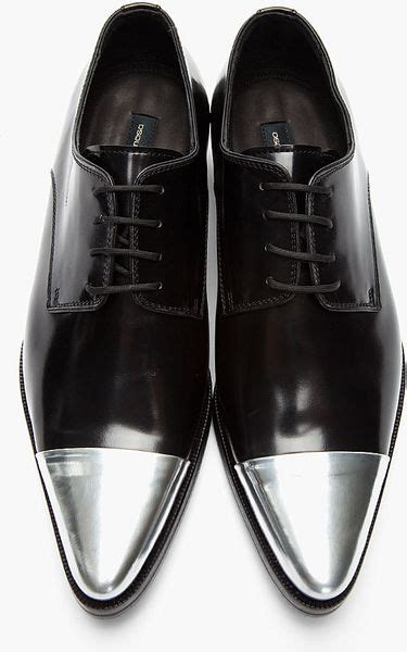 Dsquared² Black Silver Cap Toe Derby Leather Dress Shoes In Black For