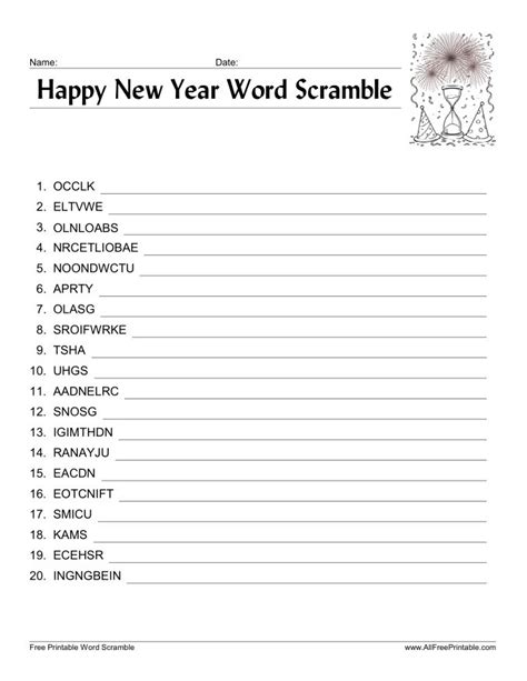 Happy New Year Word Scramble Free Printable