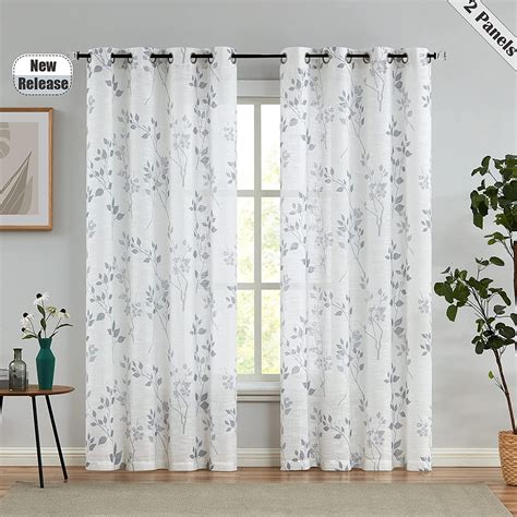 Beauoop Leaf Print Sheer Window Curtains Inches Long Botanical