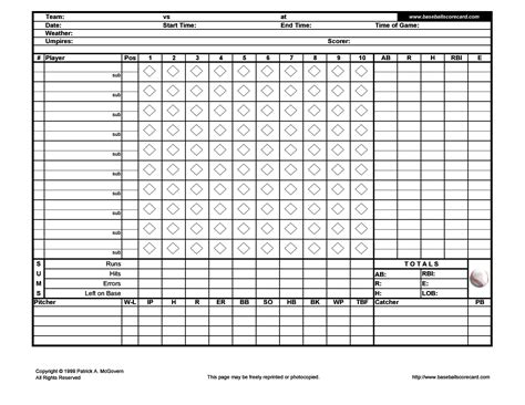 Printable Baseball Score Sheet - Printable Calendar