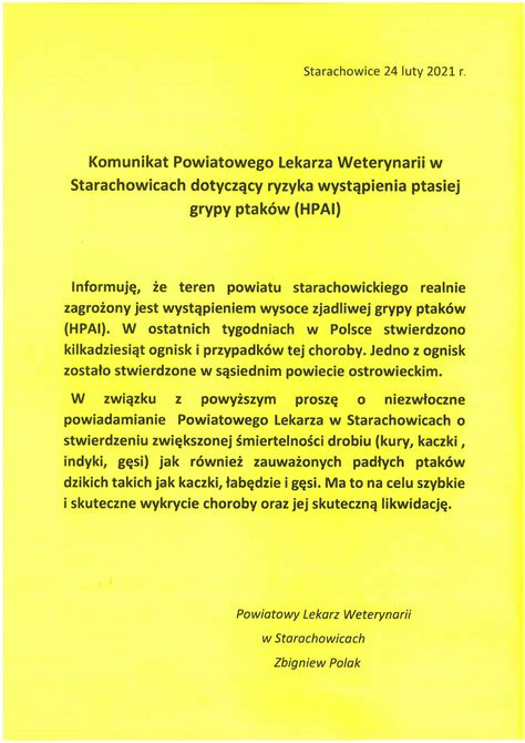 Gmina Wąchock Apel do hodowców drobiu wirus grypy ptaków HPA