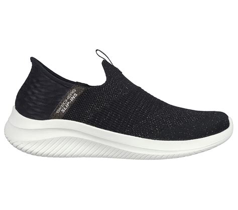 Skechers Slip Ins Ultra Flex Cozy Streak Black Black Womens Off