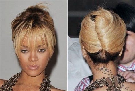 Rihannas French Twist With Flirty Fringe Rihanna Hairstyles French