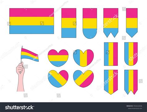 Set Lgbt Pansexual Pride Flags Hearts เวกเตอร์สต็อก ปลอดค่าลิขสิทธิ์