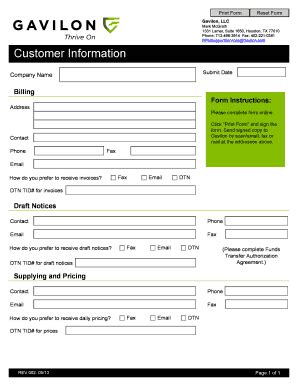 Fillable Online Customer Information Gavilon Fax Email Print Pdffiller