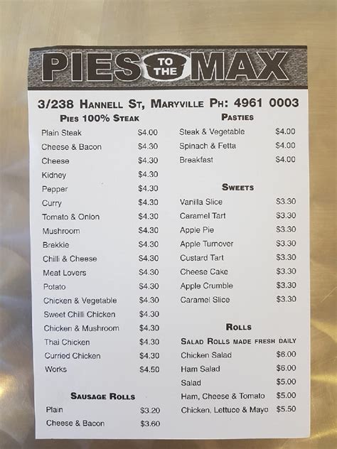 Menu At Pies To The Max Restaurant Maryville