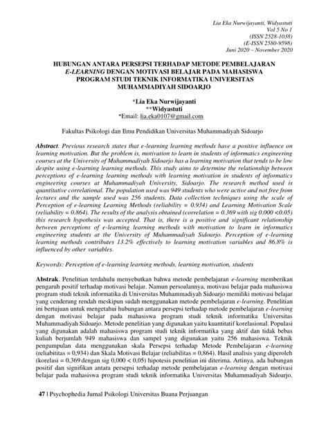 Pdf Hubungan Antara Persepsi Terhadap Metode Pembelajaran E Learning