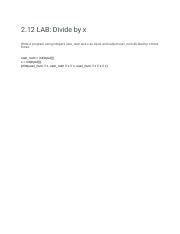 2 12 LAB Divide By X Docx 2 12 LAB Divide By X Write A Program Using